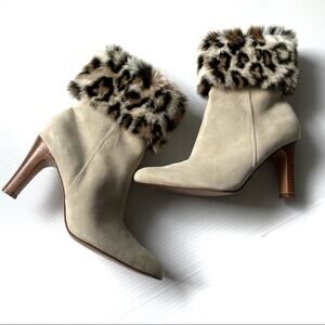 🆕Colin Stuart leopard faux fur suede booties cream size 9 NWOT